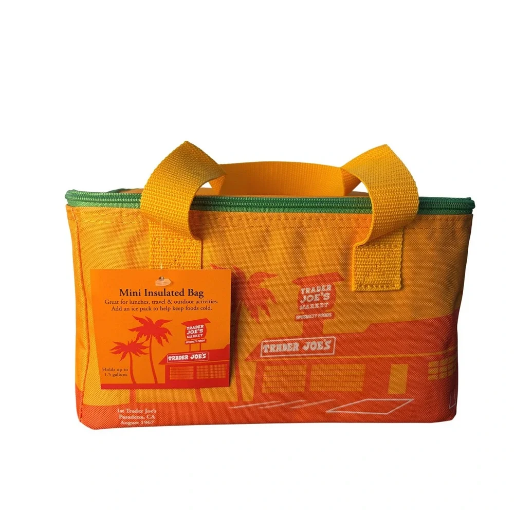 Trader Joe's Mini Insulated Tote Bag Orange Summer Fun Cooler NWT 1.5 Gal